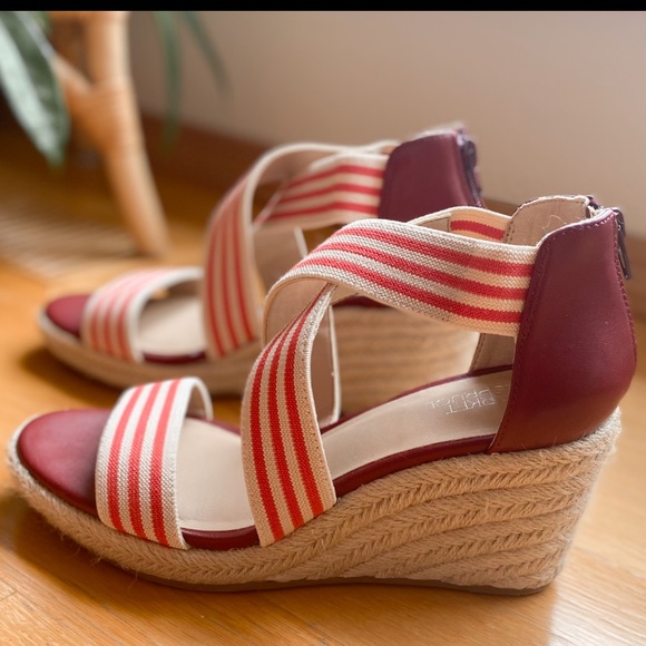 🎈SOLD Market & Spruce Mary Red Elastic Strappy Espadrille Wedge Sz 7 🎈 - Picture 4 of 8